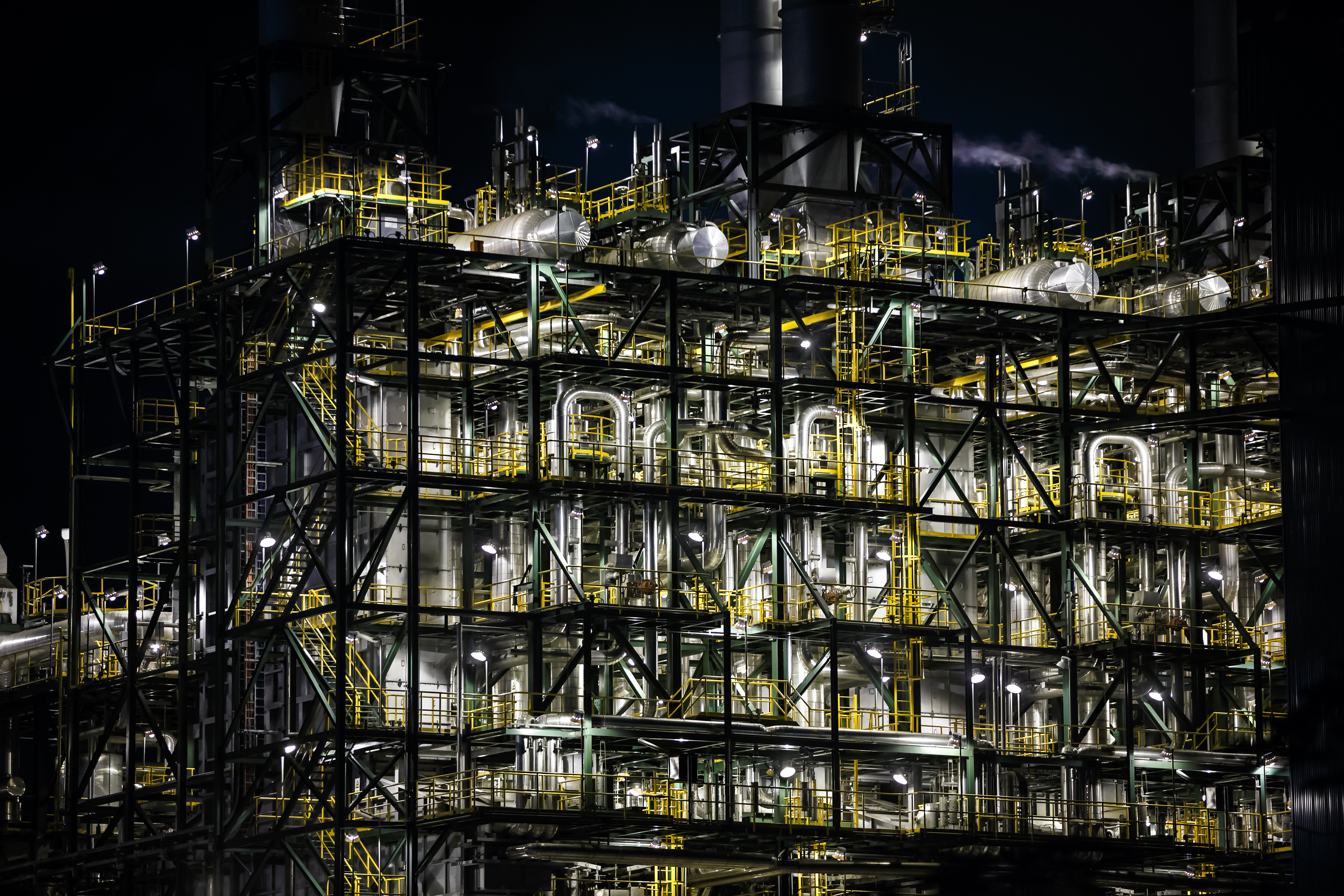 Oil and gas industry in powerful at night